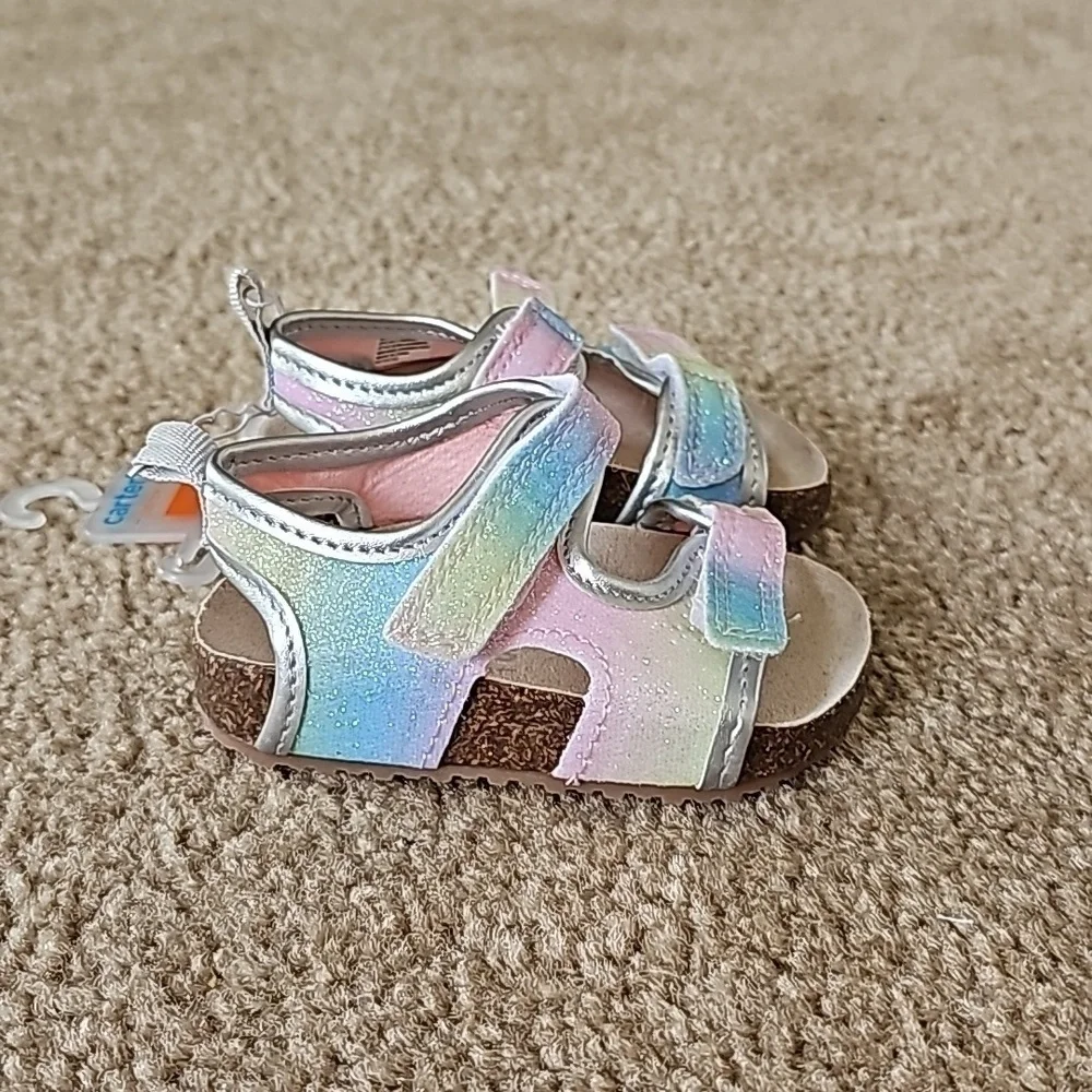 Carter's Baby Girls Rainbow Olive First Walker Sandals Size 3